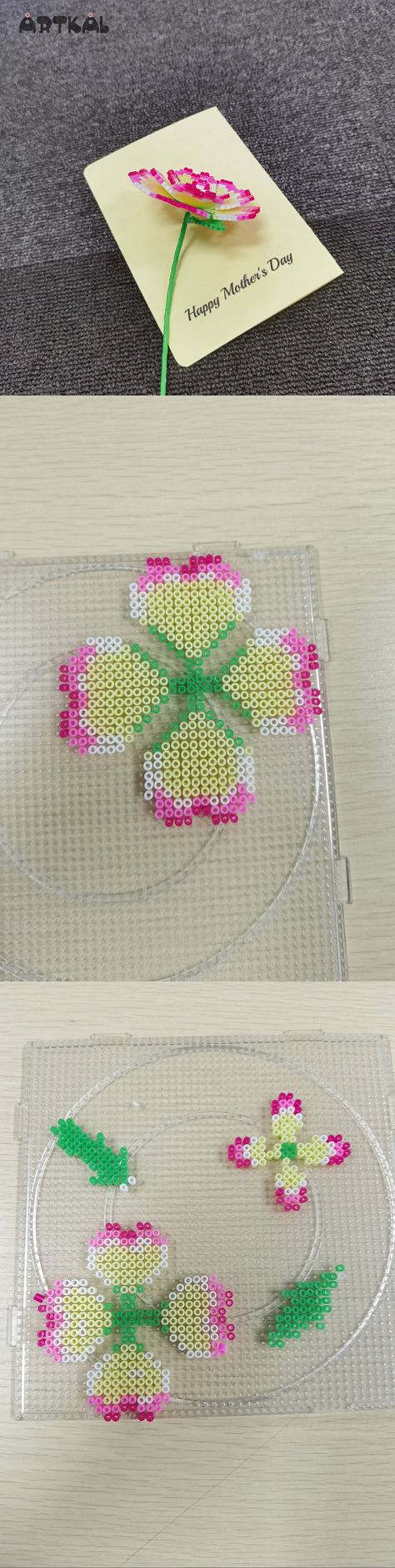 Perler Bead Mothers Day Ideas, 3d Perler Bead Flower Patterns, Hama Beads Flower Pattern, Iron Beads Flower, Perler Flower Patterns, Mothers Day Perler Beads, Fuse Beads 3d, Perler Bead Flower Patterns, Hama Beads Flower