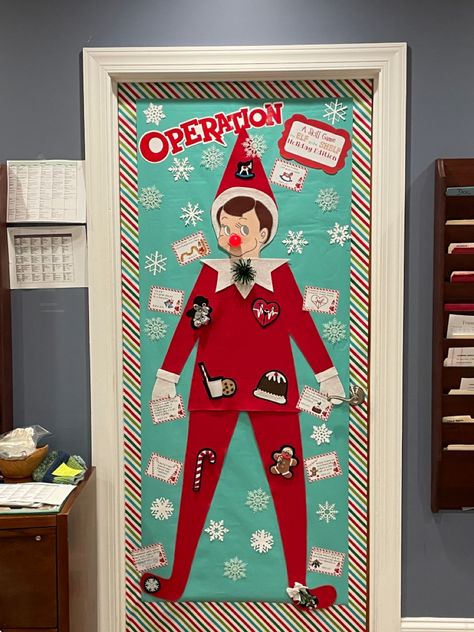 Hospital Themed Christmas Tree, Phlebotomy Christmas Door Decorations, Nursing Unit Christmas Decor, Christmas Door Decorations Doctors Office, Er Christmas Decorations, Operation Door Decoration, Christmas Door Decorations For Hospital, Operation Game Door Decoration, Therapy Christmas Door Decorations