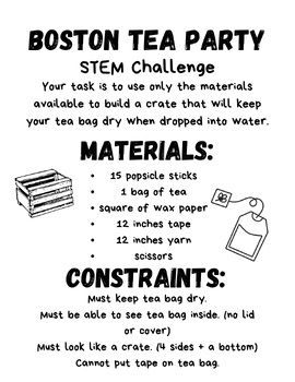 Immerse your students in history with this low prep STEM challenge! Teacher Challenge Ideas, Boston Tea Party Activities, Avid Activities, Fca Ideas, Low Prep Stem Challenges, Design Cycle, Steam Classroom, Boston Tea Party, Stem Classes