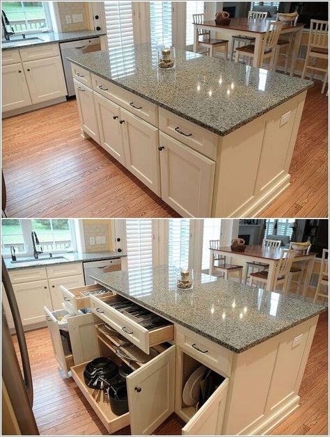 22 Kitchen Island Ideas                                                                                                                                                                                 More Kitchen Island Ideas, Kabinet Dapur, Kitchen Counter Top, Kitchen Remodel Before And After, Diy Kitchen Island, Kitchen Island Design, Island Ideas, Kitchen Decorating, Kitchen Redo