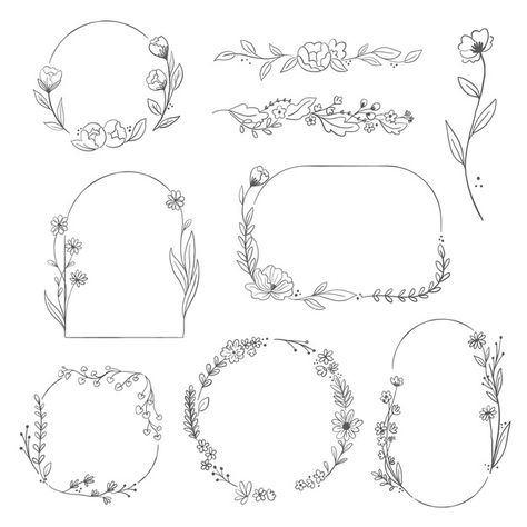 Border Tattoo, Drawn Frames, Floral Design Drawing, Drawing Borders, Framed Tattoo, Line Art Flowers, Doodle Frames, Drawn Flowers, Hand Drawn Type