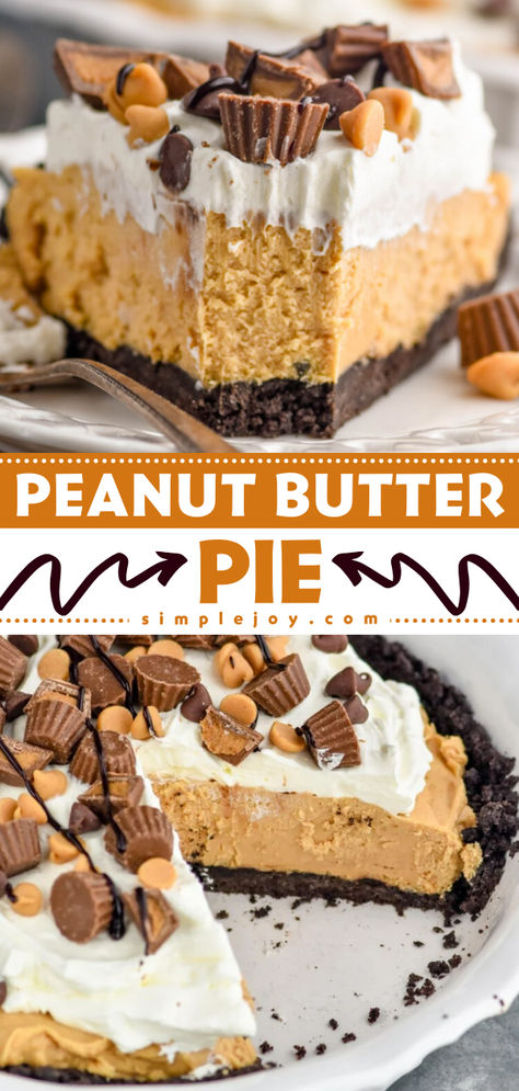 This Peanut Butter Pie is going to be your family’s favorite tradition. Make this delicious pie for holidays and celebrations and watch everyone fall in love. Deserts Recipes Pie, Easy Pie Thanksgiving, Homemade Pies For Thanksgiving, Recess Pie, Thanksgiving Peanut Butter Desserts, The Best Peanut Butter Pie, Pies To Make For Thanksgiving, Recees Peanut Butter Pie, Best Thanksgiving Pies Recipes