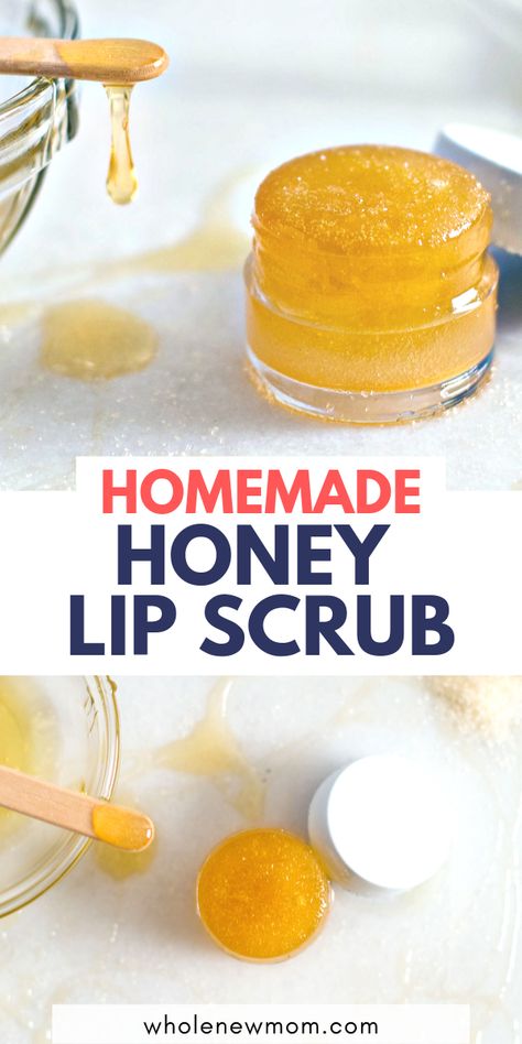 Sugar Lip Scrub Diy, Diy Lip Mask, Homemade Lip Scrub, Honey Lip Scrub, Natural Lip Scrub, Lip Scrub Recipe, Lip Scrub Homemade, Honey Diy, Sugar Scrub Homemade