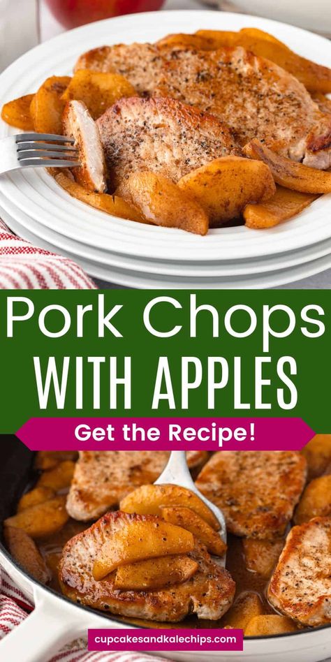 Get ready for fall flavors with these Apple Pork Chops! Juicy pork chops are pan-seared and simmered in a sweet and savory sauce made from fresh apples, brown sugar, and cinnamon. This dish is easy to make and perfect for a busy weeknight, offering the perfect balance of sweetness and saltiness. Serve with mashed potatoes for a hearty meal! Pork Chops And Cinnamon Apples, Pork Chop Recipes Apples, Boneless Pork Chops And Apples, Pork Chops With Sweet Potatoes And Apple, Bone In Pork Chops With Apples, Pork Chop And Apple Recipes Crock Pot, Pork Chops And Apples Crockpot, Pork Chop Recipes Apple, Pork Chops And Apples Recipes