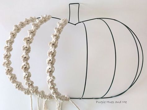 Decorate a Wire Pumpkin Using a Simple Macrame Knot | Hometalk Wire Pumpkin, Spiral Knot, Macrame Crafts, Topiary Diy, Easy Fall Wreaths, Dollar Tree Pumpkins, Pumpkin Uses, Simple Macrame, Dollar Tree Fall