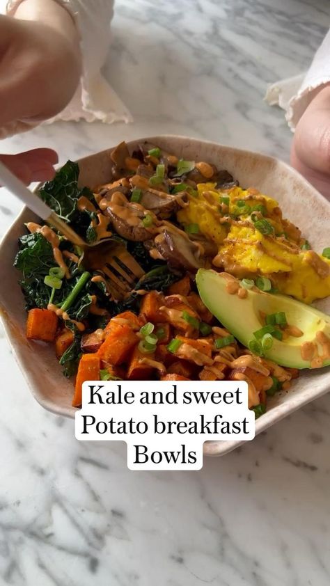 Kale and sweet potato breakfast bowls in 2022 | Breakfast bowls, Veggie recipes, Healthy breakfast Sweet Potato Breakfast Bowl, Potato Breakfast Bowl, Recipes Healthy Breakfast, Potato Breakfast, Sweet Potato Breakfast, Boost Immunity, Breakfast Bowl, Lunch Recipes Healthy, Mediterranean Diet Recipes