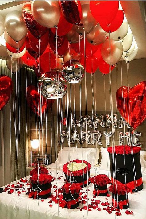 24 Unique Proposal Ideas For Unforgettable Pop The Question ❤️ unique proposal ideas red and white balloons ❤️ More on the blog: https://ohsoperfectproposal.com/unique-proposal-ideas/ Wedding Proposal Ideas Engagement, Cute Proposal Ideas, Romantic Room Surprise, Romantic Room Decoration, Unique Proposals, Romantic Bedroom Decor, Romantic Surprise, Romantic Room, Romantic Proposal