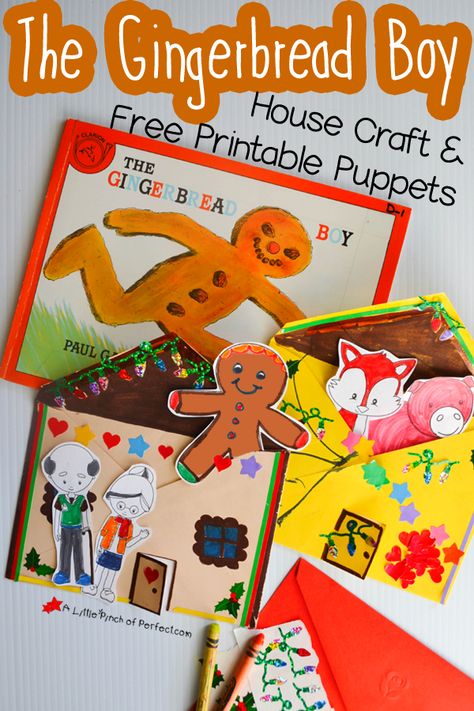 The Gingerbread Man House Craft and Free Printable Puppets-Kids can decorate an envelope and put their puppets inside when they are done retelling the story with their puppets. Prek Gingerbread, Gingerbread Kindergarten, Printable Puppets, Gingerbread Man Craft, Preschool Gingerbread, Gingerbread Man Book, Gingerbread Story, Gingerbread Man Unit, Gingerbread Man Story