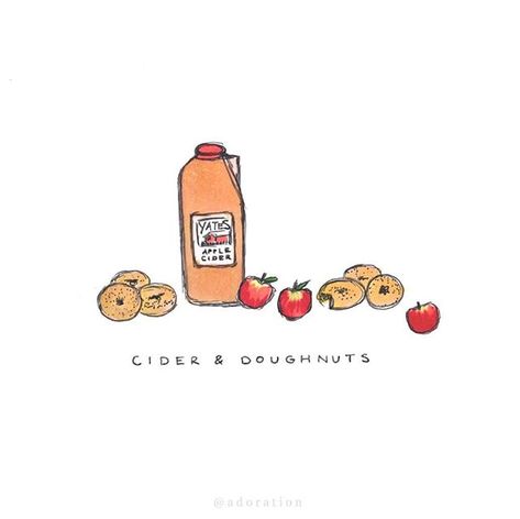 Illustration by Michelle Chow (adorationdesign.com)  #cider #doughnuts #donuts Apple Cider Drawing, Apple Cider Illustration, Embroidery Journaling, Merch Ideas, Apple Cider Donuts, The Orator, Chow Chow, Apple Cider, Cider