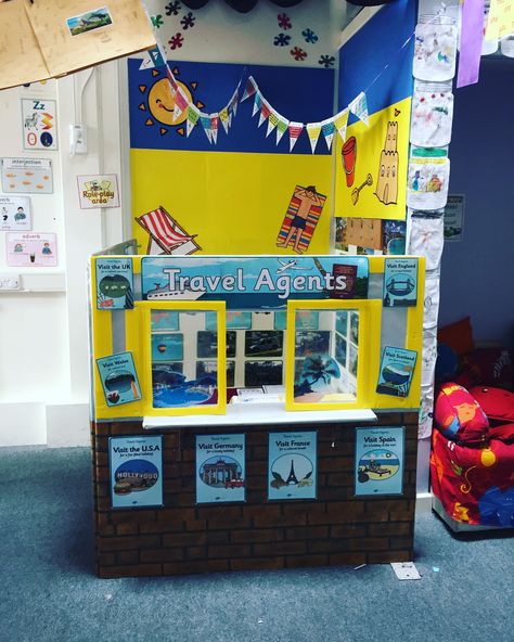 Role Play Travel Agents, Preschool Role Play Area, Transport Role Play Area Eyfs, Travel Eyfs Activities, Travel Agent Role Play, Travel Agents Role Play, Role Play Corner Ideas, Travel Agents Role Play Eyfs, Role Play Area Ideas