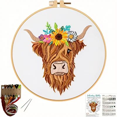 Highland Cow Pattern, Stamped Embroidery Kit, Funny Embroidery, Framed Cross Stitch, Hand Embroidery Kit, Diy Cross Stitch, Animal Embroidery, Cow Pattern, Needlepoint Kits