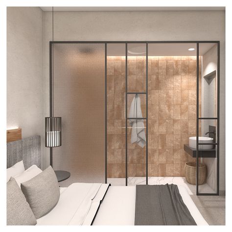 Open Bedroom Bathroom Layout Modern, Combined Bedroom And Bathroom, Open Bathroom Ideas In Bedroom, Bathrooms In Bedrooms Open, Shower Bedroom Open, Showers In Bedrooms, Open Concept Bedroom And Bathroom And Closet, Small Bedroom And Bathroom Ideas, Open Plan Shower In Bedroom