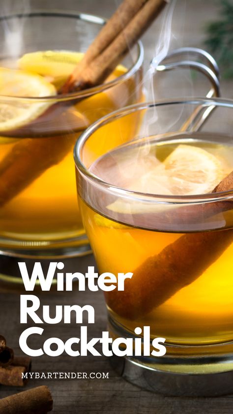 Winter Rum Cocktails Spiced Rum Drinks Recipes, Hot Rum Drinks, Winter Rum Drinks, Warm Winter Drinks Alcoholic, Drinks With Rum Easy, Rum Christmas Drinks, Drinks With Spiced Rum, Christmas Rum Drinks, Rum Christmas Cocktails