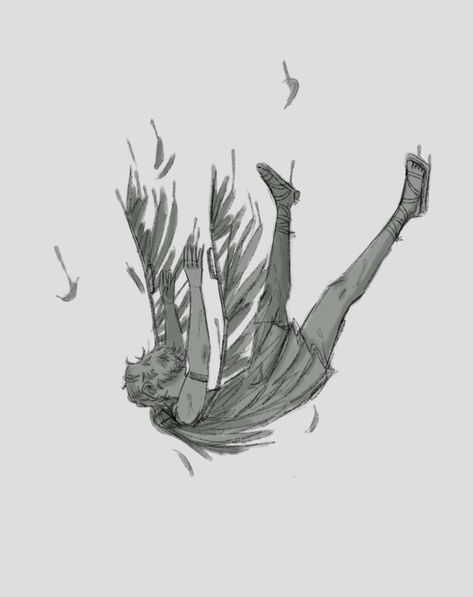 Icarus Falling Drawing, Icarus Sketch, Woman Angel Tattoo, Icarus Loved The Sun, Falling Angel Drawing, Falling Angel Tattoo, Icarus Drawing, Icarus Falling, Tattoos Torso