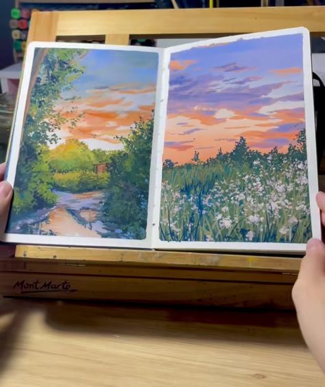 Painting Aesthetics, Jelly Gouache, Gouache Painting Techniques, Artist Tutorials, Landscape Painting Tutorial, Gouache Art, Amazing Art Painting, Fantastic Art, Nature Paintings