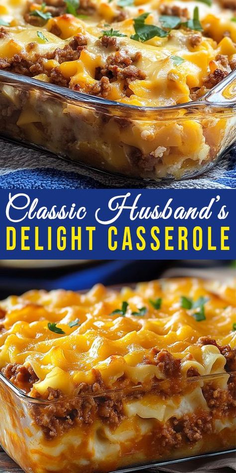 Need a cozy dinner idea? 🍲 This Classic Husband’s Delight Casserole is creamy, comforting, and loved by all! Easy and ready in under an hour. #DinnerRecipes #CasseroleDish #HomeCooking #SimpleMeals #DinnerTonight Easy Sunday Dinners Families, Easy Casserole Recipes Beef, Husband's Delight Casserole, Husband Casserole Recipes, Husband’s Delight Casserole, Poor Man's Husband Casserole, Husband Delight Casserole, Easy Sunday Dinner Ideas Families, Easy Beef Casserole Recipes