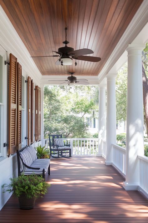 Use these tips and ideas to get a beautiful Southern style front porch that will add curb appeal to your home. Tongue And Groove Front Porch, Pretty Porches, Southern Front Porch Ideas, Southern Farm House, Southern Front Porch, Cozy Home Library, Front Porch Addition, Southern Porches, House Front Porch