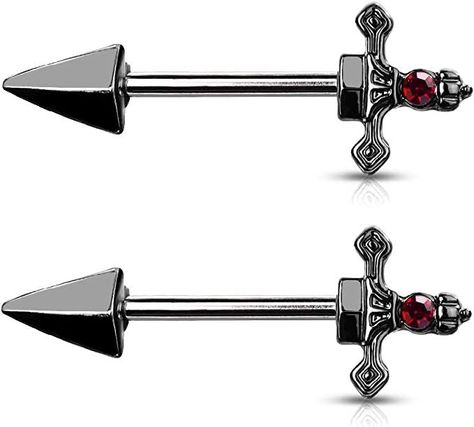 Pierced Owl - 14GA 316L Stainless Steel Red Gem Set Dagger Nipple Barbells, Sold as A Pair Crystal Gauges, Pastel Goth Outfits, Barbell Piercing, Natural Body Care, Body Jewelry Piercing, Black Clothing, Piercing Tattoo, Body Mods, Natural Body