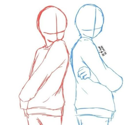 Pose, 2, Back to Back Drawing Body Poses, Body Sketches, Seni Dan Kraf, Drawings Of Friends, Drawing Templates, Poses References, Anime Drawings Tutorials, Art Poses, Drawing Tutorials