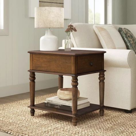 Farmhouse End Tables, Tall End Tables, End Table With Storage, Living Room End Tables, Wood End Tables, Table With Storage, Storage Drawer, End Tables With Storage, Decoration Design