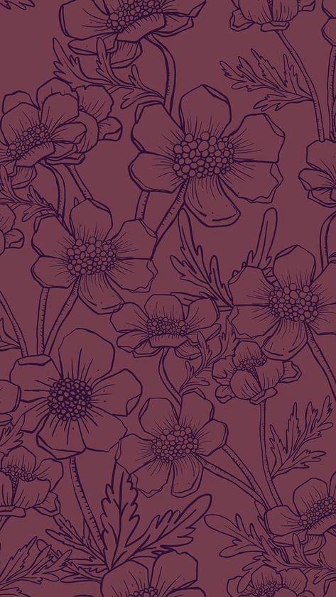 Aesthetic floral mobile wallpaper, hand drawn line art design in burgundy | premium image by rawpixel.com / Aum Burgundy Wallpaper Aesthetic, Burgundy Wallpapers, Kitchen Snug, Maroon Wallpaper, Burgundy Wallpaper, Vintage Flower Backgrounds, Burgundy Background Aesthetic, Cute Wallpaper Iphone, Floral Mobile