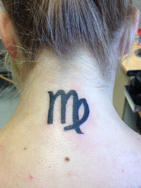 Virgo Neck Tattoo, Neck Tattoo Simple, Back Neck Tattoo, Virgo Star Sign, Virgo Star, Skin Tattoo, Virgo Tattoo, Back Of Neck Tattoo, Tattoo Simple