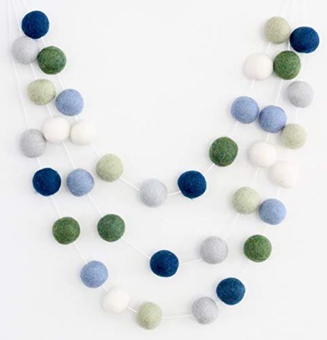 Earth & Sky Handmade Felt Ball Garland by Sheep Farm Felt- Blue & Green Pom Pom Garland. 2.5 cm balls. Blue Green Nursery, Green Nursery Boy, Blue Nursery Boy, Navy Nursery, Pom Garland, Green Garland, Green Nursery, Felt Ball Garland, Blue Nursery