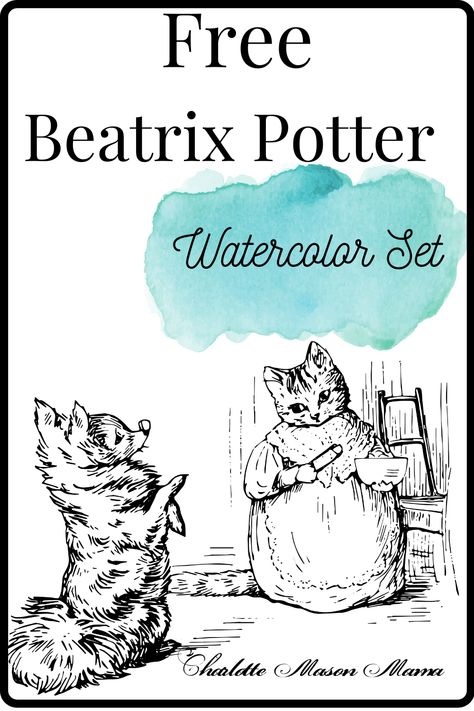 Beatrix Potter Homeschool, Beatrix Potter Watercolor, Beatrix Potter Coloring Pages, Watercolor Coloring Pages, Free Watercolor Printable, Beatrix Potter Illustrations, Morning Basket, Charlotte Mason Homeschool, Peter Rabbit And Friends