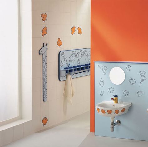 I like the light blue with orange.  Florakids by Laufens: The Dynamic and Colorful Bathroom For Children Teenage Bathroom, Bathroom Ideas For Kids, Fishing Bathroom Decor, Kids Bathroom Ideas, Toddler Bathroom, Kids Bathroom Colors, Kids Bathroom Design, Fish Bathroom, Unique Bathroom Design