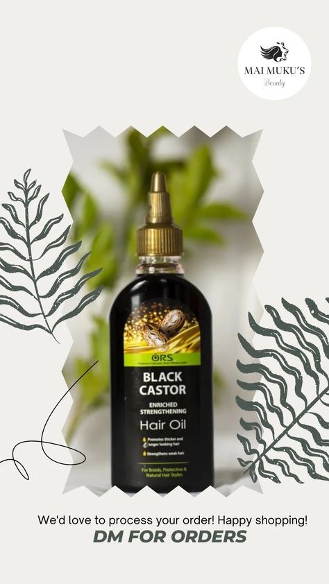 ORS Black Castor Oil 100ml is enriched with special ingredients to make your hair strong and look healthy. Enriched with black castor, the oil strengthens your hair and promotes thicker and fuller hair. 💗✨ Shop at maimukusbeauty.com 🤩 Weak Hair, Protective Hairstyles For Natural Hair, Black Castor Oil, Fuller Hair, Hair Shop, Hair Strengthening, Strong Hair, Grow Hair, Castor Oil