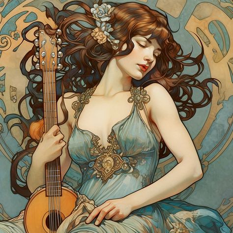 Greek Monsters, Gaia Goddess, Greek Goddess Art, Celtic Fairy, Alphonse Mucha Art, Mucha Art, Art Nouveau Poster, Greek Mythology Art, Vintage Mermaid