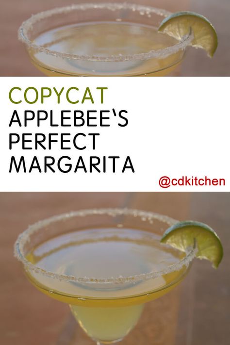 Copycat Applebee's Perfect Margarita - This isn't just the restaurant's popular drink, it's also a perfect margarita recipe. It has just the right proportions of tequila, Cointreau, Grand Marnier, sour mix and lime juice. Hint: use a homemade sour mix instead of the bottled kind. | CDKitchen.com Perfect Margarita Recipe Applebees, Applebees Margaritas, Applebee's Perfect Margarita Recipe, Applebees Perfect Margarita, Homemade Sour Mix, Perfect Margarita Recipe, Easy Margarita Recipe, Best Margarita Recipe, Perfect Margarita