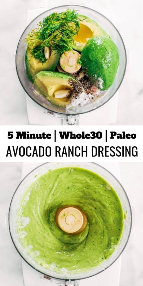 Whole30 paleo ranch dressing made with avocados instead of oil! Easy five minute ranch dressing. This dairy free ranch dressing can be used as a salad dressing, veggie dip, or spread for sandwiches and burgers. #paleo #whole30 #avocado Paleo Ranch Dressing, Dairy Free Ranch, Herbal Nutrition, Dairy Free Salad Dressing, Paleo Ranch, Creamy Zucchini Soup, Dairy Free Ranch Dressing, Avocado Ranch Dressing, Dairy Free Salads