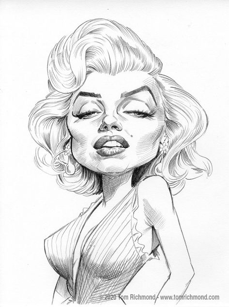 Marilyn Monroe Tom Richmond, Marilyn Monroe Drawing, Desenho Tom E Jerry, رسم كاريكاتير, Caricature Sketch, Afrique Art, Funny Caricatures, Caricature Artist, Celebrity Caricatures