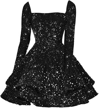 Glitter Dress Outfit, Short Sparkly Dresses, Pageant Prep, Long Sleeve Homecoming Dress, Homecoming Dresses For Teens, Tiered Prom Dress, Homecoming Dresses Sparkly, Sequin Short, Cocktail Dress Prom