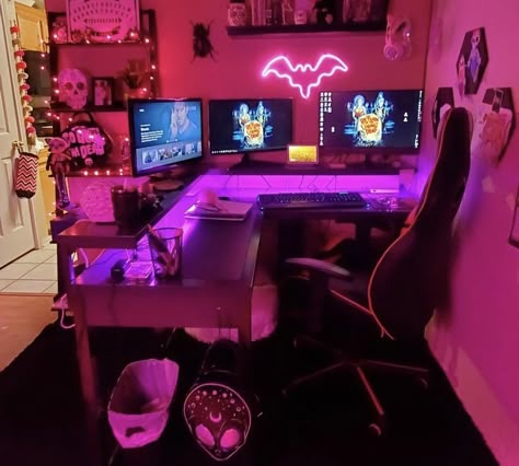 Small Game Room Design, Small Gaming Room Ideas, Gamer Room Design, Gaming Room Ideas, Room Decor Gaming, Gaming Background, Aesthetic Game, Gaming Aesthetic, Computer Gaming Room