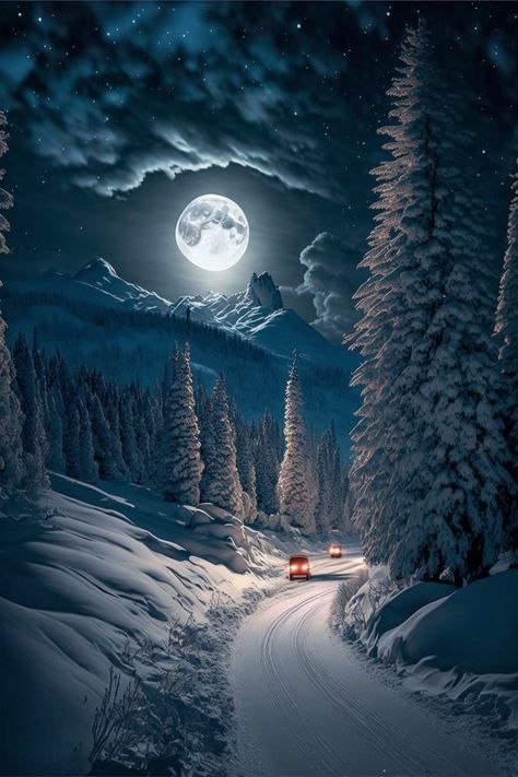 Nechar Photos, Anime Painting, Snow Night, Fanart Sketch, Beautiful Winter Scenes, Mountain Snow, Illustration Anime, Nature Art Drawings, Moon Photography