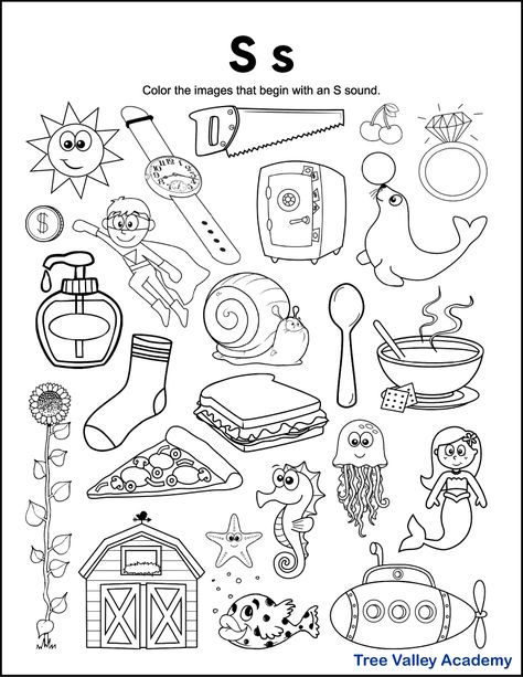 A free printable letter S alphabet coloring page for kindergarten. Students will need to color the images whose initial sound is an /s/ sound. The letter S beginning sound worksheet is free to download and print. Pdf includes answers. Letter T Worksheets Kindergarten, Letter Sounds Worksheets Free, T Worksheet, Preschool Letter S, Letter T Activities, Letter S Activities, Letter S Worksheets, Homeschooling Kindergarten, January Ideas