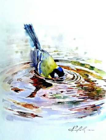 Bird In Water Painting, Animal Painting Watercolor, Watercolour Inspiration Animals, Birds Watercolor Paintings, Watercolour Art Ideas Inspiration, Watercolor Art Animals, Bird In Water, Watercolor Animal Paintings, Animal Watercolor Paintings