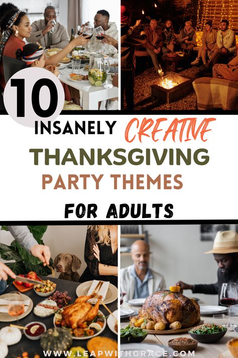 Check out these Thanksgivng Party themes for Adults that will wow your guests. We have rustic Thanksgiving styles, Thanksgiving pajamas party, Thanksgiving Brunch and so much more. Fun Thanksgiving Table Settings, Thanksgiving Party Themes, Themed Thanksgiving Dinner, Potluck Themes, Thanksgiving Party Ideas, Party Themes For Adults, Pumpkin Spice Cocktail, Party Ideas For Adults, Cozy Fall Recipes