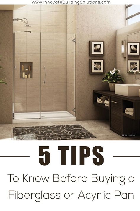 BEWARE of these 5 buying mistakes people make when purchasing an acrylic or fiberglass shower pan! | Innovate Building Solutions | #AcrylicShower #FiberglassShower #BathroomRemodel | Shower Remodeling | Bathroom Remodel DIY | Shower Remodel | Fiberglass Shower Fiberglass Shower Pan With Tile Walls, Tile Shower With Fiberglass Base, 48 Inch Shower Ideas, Fiberglass Shower Insert Ideas, Prefab Shower Stall Ideas, Shower Insert Makeover, Fiberglass Shower Makeover, Shower Insert Ideas, One Piece Shower Stall