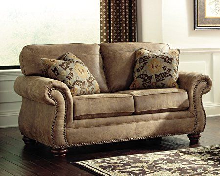 Ashley Furniture Signature Design - Larkinhurst Traditional Loveseat - Faux Weathered Leather Sofa - Earth: Kitchen & Dining Ashley Furniture Sofas, Traditional Loveseat, Furnitur Ruang Keluarga, Faux Leather Sofa, Ashley Furniture Homestore, Rocker Recliners, Leather Loveseat, Best Sofa, Loveseat Sofa