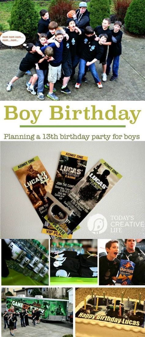 Birthday Party Planning for Boys | Here's what I did for my son when he turned 13! Easy DIY Screen Print T-shirts, Modern Warfare and the game truck! It was a hit! See more on Today's Creative LIfe Diy Screen Print, Diy Screen, Birthday Party For Teens, 13th Birthday Parties, Trucks Birthday Party, Birthday Party Planning, Singing Happy Birthday, Birthday Party Food