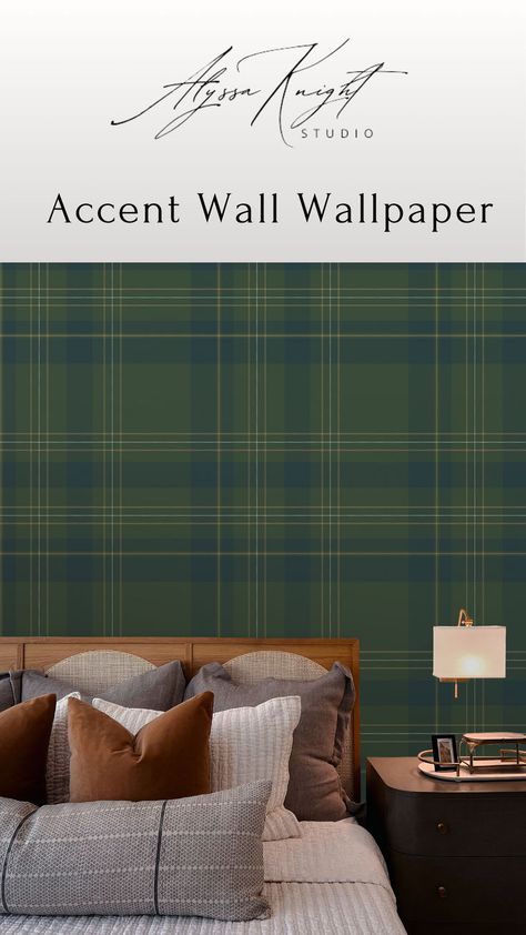 Elevate your space with this green plaid wallpaper, designed for a modern farmhouse look. With an easy peel-and-stick application, this wallpaper adds a cozy yet refined touch to any room. Perfect for accent walls in living rooms, bedrooms, or nurseries. #FarmhouseWallpaper #GreenPlaid #PeelandStickWallpaper Plaid Wallpaper In Room, Peel And Stick Wallpaper Plaid, Hunter Green Plaid Wallpaper, Green Plaid Peel And Stick Wallpaper, Green Plaid Pattern Wallpaper, Farmhouse Wallpaper, Plaid Wallpaper, Statement Decor, Accent Walls In Living Room