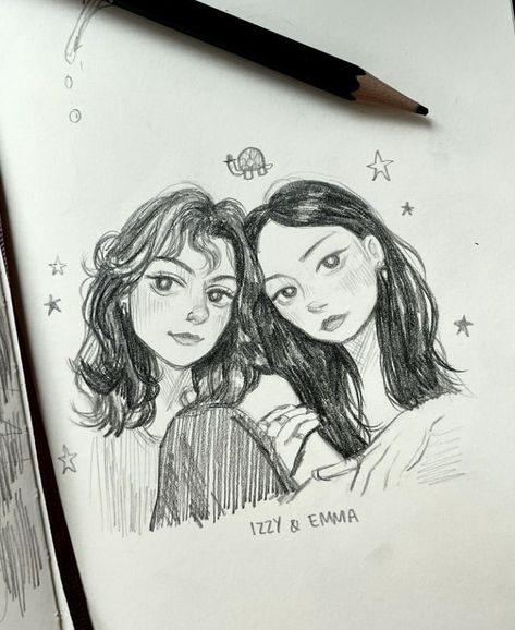 Two Girls Drawing Friends, Best Friend Drawings Sketches Pencil, Sisters Drawing Sketches, Matching Drawings For Best Friends, Bff Sketches, Two Best Friends Sketch, 2 Girls Drawing, Two Girls Drawing, Best Friends Sketch