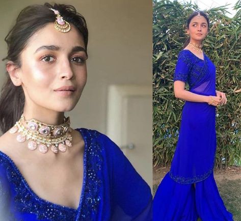 the Alia Bhatt In Blue Saree, Alia Bhatt Blue Lehenga, Alia Bhatt In Saree, Alia Bhatt Saree, Indian Bridesmaid Dresses, Blue Silk Saree, Reception Look, Dresses Traditional, Blue Lehenga