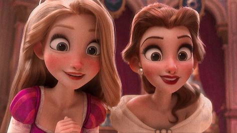 Blonde And Brunette Duos Cartoon, Blonde And Brunette Best Friends Cartoon, Blonde And Brunette Cartoon Characters, Belle And Rapunzel, Bella Disney, Disney Duos, Petite Blonde, Disney Princess Rapunzel, Best Friends Cartoon