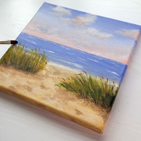 Beach Sand Paint, Beach Drawing Acrylic, Acrylic Painting Ideas Pastel Colors, How To Paint Beach Sand, Sand Painting Art Ideas, Beach Paintings Aesthetic, Beach Grass Painting, Sand Painting Ideas, Acrylic Sand Painting