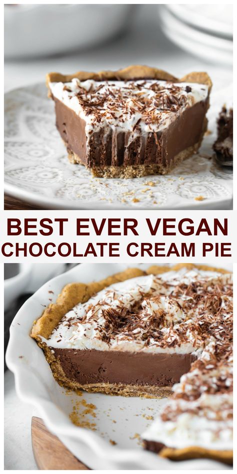 Vegan Chocolate Pie Recipe, Vegan Pies Recipes, Chocolate Cream Pie Recipe, Chocolate Pie Recipes, Vegan Baking Recipes, Vegan Pie, Chocolate Cream Pie, Cream Pie Recipes, Homemade Pastries