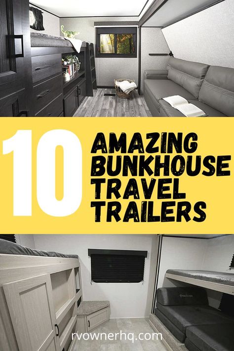 Rv With Bunkhouse, Small Rv Campers, Pull Behind Trailer, Travel Trailer Floor Plans, Bunkhouse Travel Trailer, Luxury Rv Living, Best Travel Trailers, Double Bunk, Rv Travel Trailers